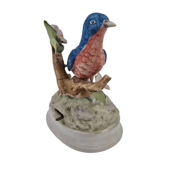 Gorham Bluebird Music Box Plays Blue Danube Waltz Ceramic Figurine Flower Japan - Picture 5 of 10